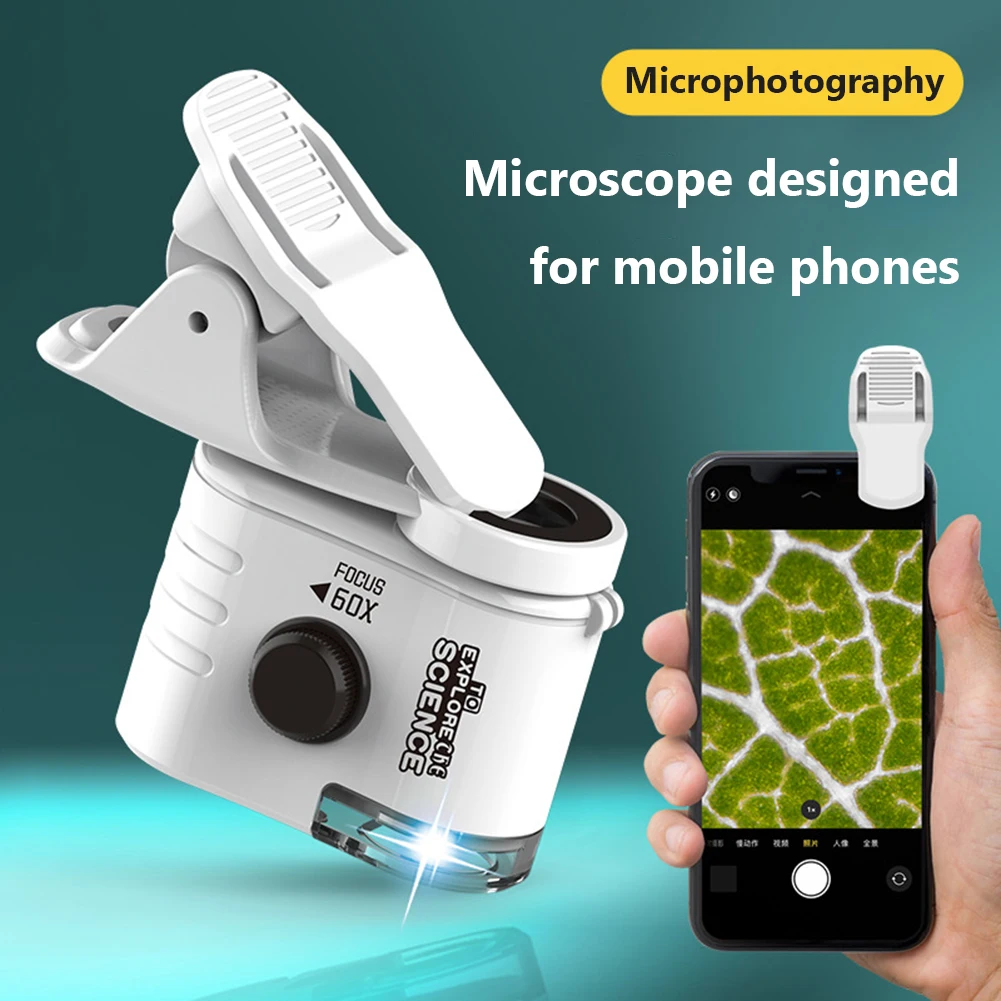 60X MicroMini Pocket Microscope with Portable Microscope with LED Flashlight Handheld Microscope for Science Lab