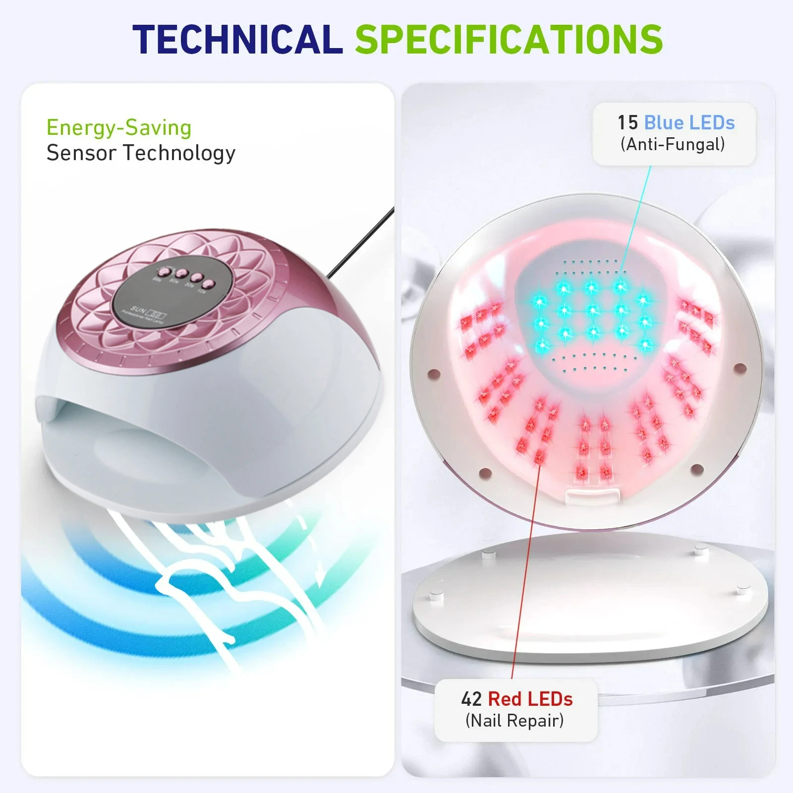 57 خرزة جهاز ليزر فطريات الأظافر لأظافر القدم فطار الأظافر معدات ليزر منزلية مضادة للفطريات 470 نانومتر 660 نانومتر خمسة أظافر معًا