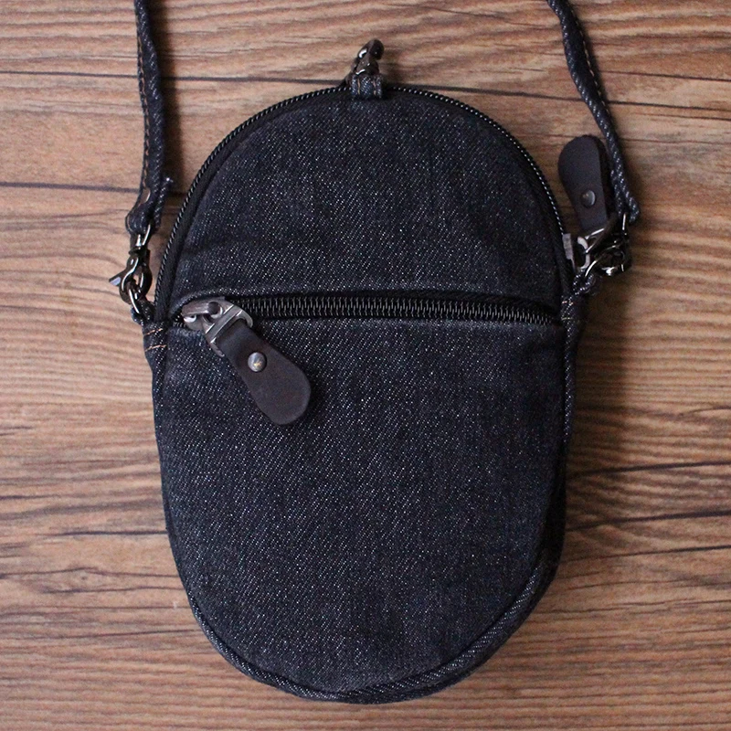 Retro Denim Mobile Phone Bag  Crossbody Casual Unisex Korean Style Fashionable Small Bag for Youth with Zipper Closure