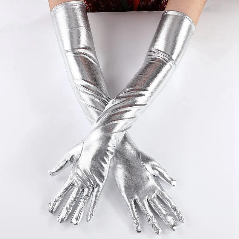 

Fashion Women Long Shiny Black Lacquer Leather Gloves Halloween Dress Up Cosplay Pole Dance Mittons Girl Party Gift