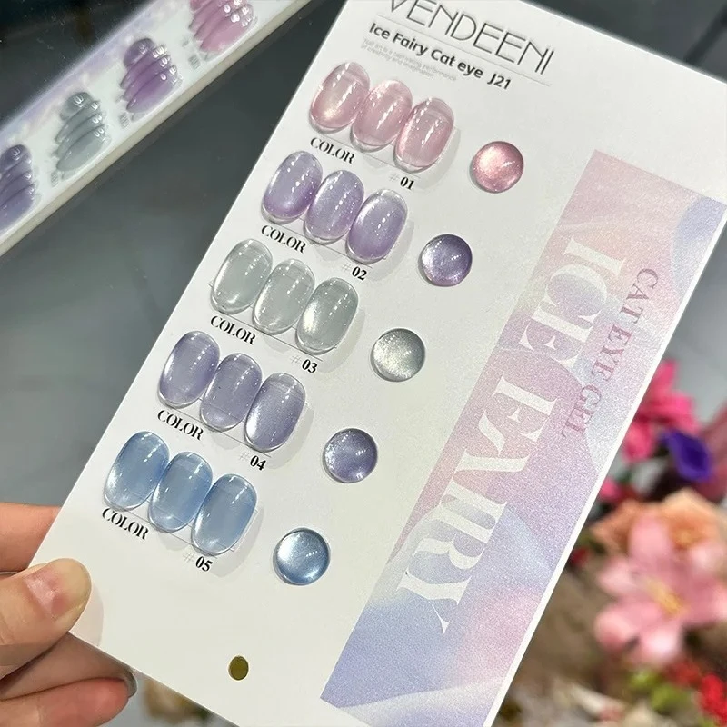 

Vendeeni 5Colors Magnetic Cat Eye Gel Nail Polish Set Pink UV LED Soak Off Gel Varnish Crystal Cat Eye Gel Lacquer With Display