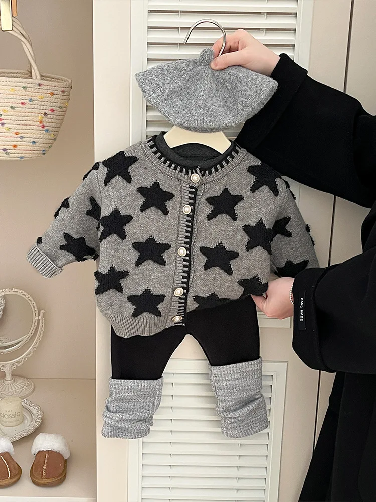 2025 Winter New Baby Long Sleeve Sweater Coat Fashion Girls Knitted Cardigan Infant Thick Warm Clothes Toddler Casual Knitwear