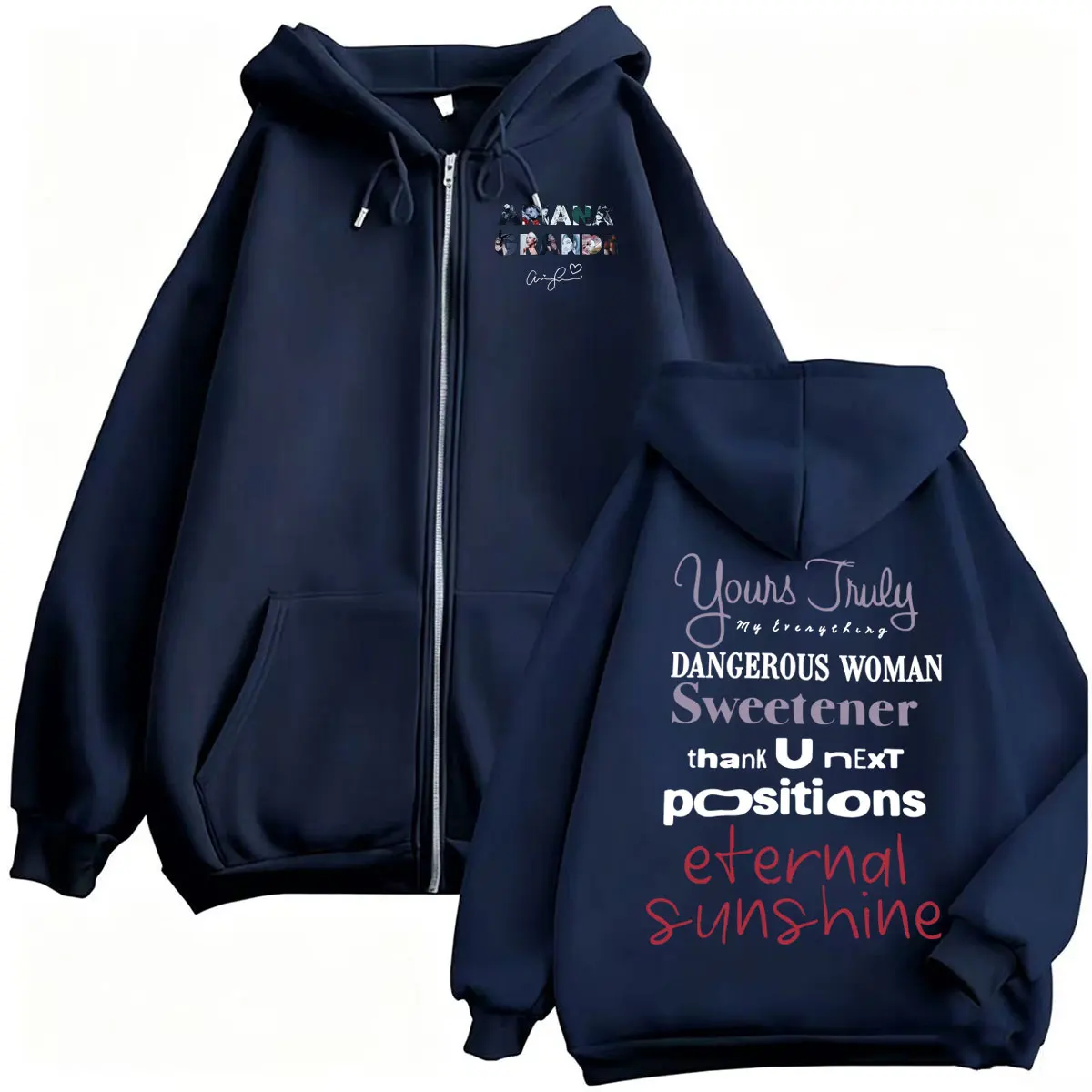Ariana Grande Album Tour Merch Zipper Hoodies Men Women Fashion Harajuku Sweatshirts Jacket Coats Casual Fleece Zip Up Pullovers