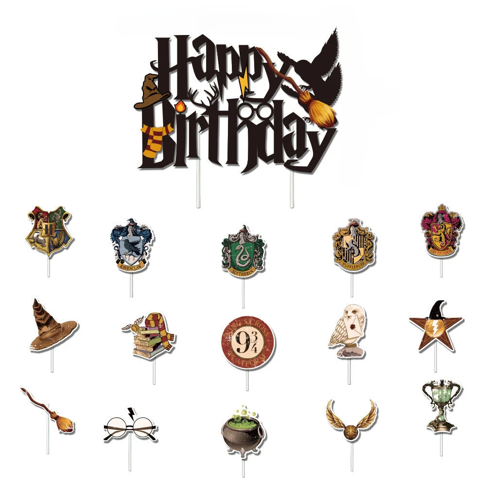 Cute Anime Hogwarts Balloons Harried Happy Birthday Party Cake Stick Decoration Magic School Potters Children Balloon Toys Gifts