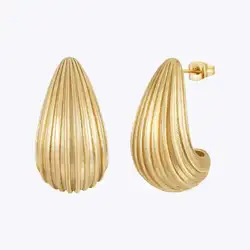 ENFASHION Aretes De Mujer Rain Drop Hollow Stripe Stud Earrings  For Women's Stainless Steel Gold Color Fashion Jewelry E231485