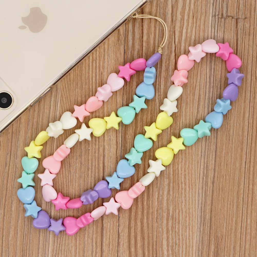 New Pink Five-pointed Star Pearl Phone Chain Resin Smiley Face Beaded Mobile Phone Lanyard for Women Jewelry view 5