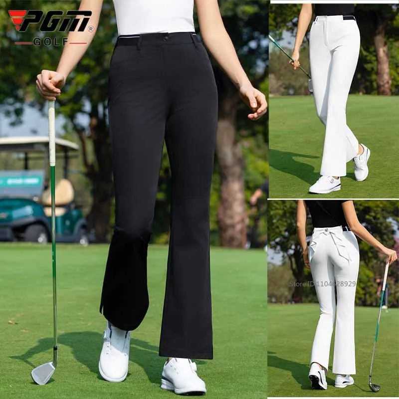 Pgm Women Spring Slim Golf Pants with Bow Elastic High Waist Sports Pants Ladies Breathable Golf Ball Trousers Leisure Sweatpant