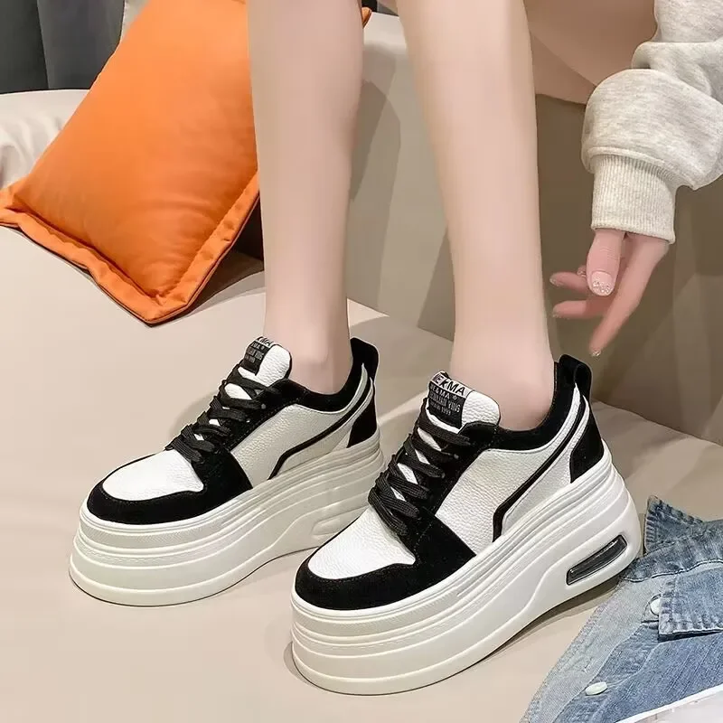 Women Vulcanized Sneaker Autumn New Mixed Color Platform Non-slip Fashion Lace Up Snowboard Casual Sewing Breathable Sports Shoe