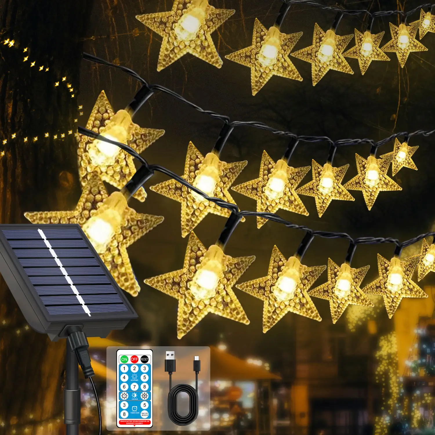 Solar Star String Lights Outdoor Waterproof 8 Modes Twinkle Fairy Lights for Patio Garden Yard Decor 36ft 56ft 100LED