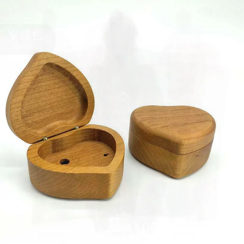 Heart-Shaped Wooden Music Box Solid Red Alder Wood Love Gift with Silver/Gold-Plated Movement Engraved LOGO