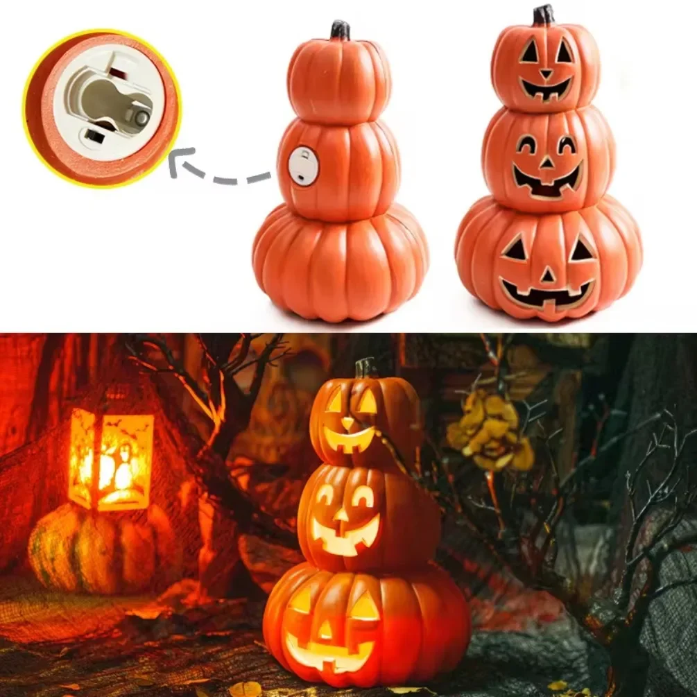 

34cm Pumpkin Led Lamp Three Layers Halloween Lantern Creative Flashing Tabletop Decoration Ghost Festival Spoof Party Decor