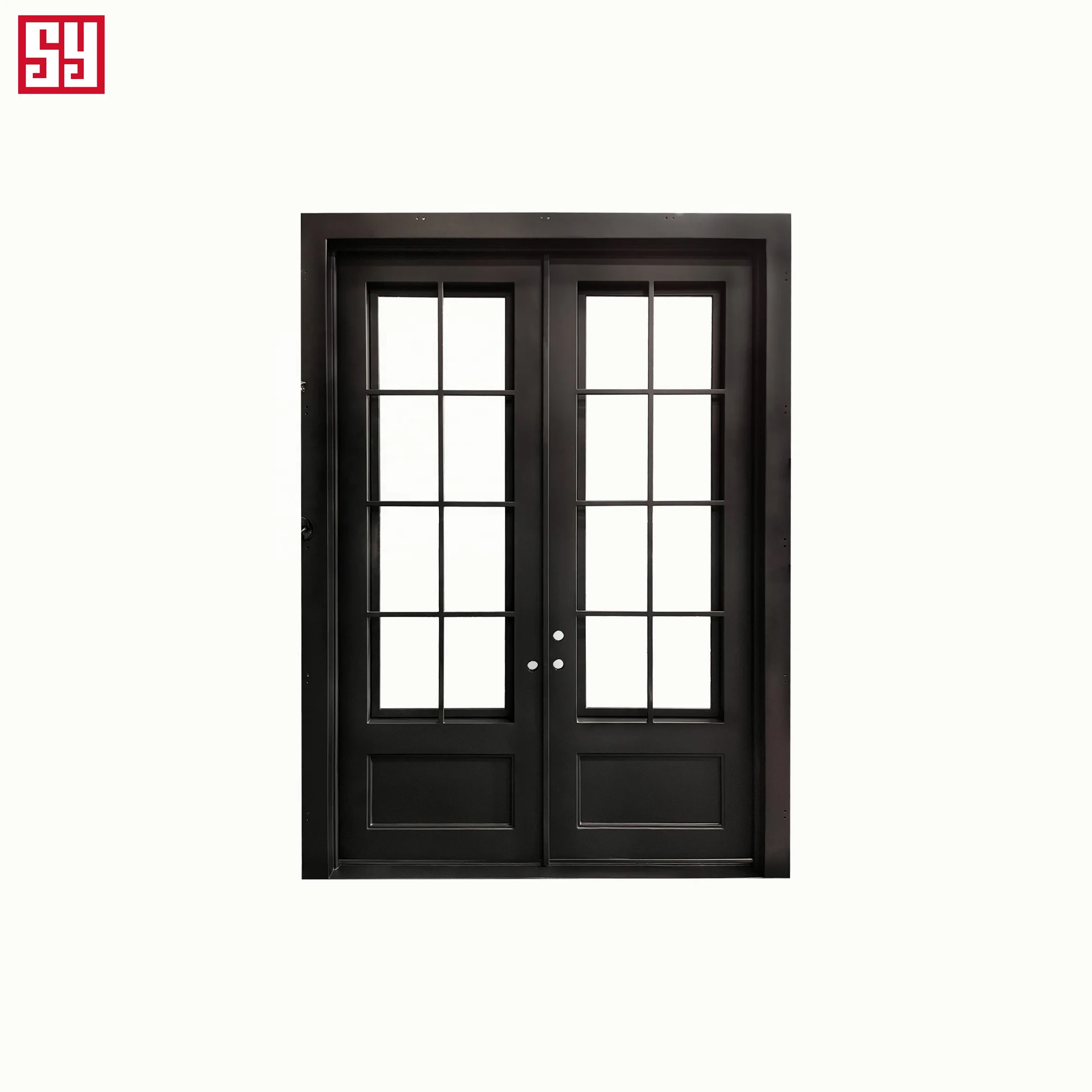 Modern Luxury Wrought Iron French Door With Tempered Glass Swing Style Steel Material For Interior And Exterior Entry Doors