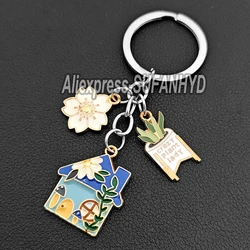 Beautiful Flower House Keychains Lovely Cabin Key Chains for Women Bright Color Keyring Gift for Friends