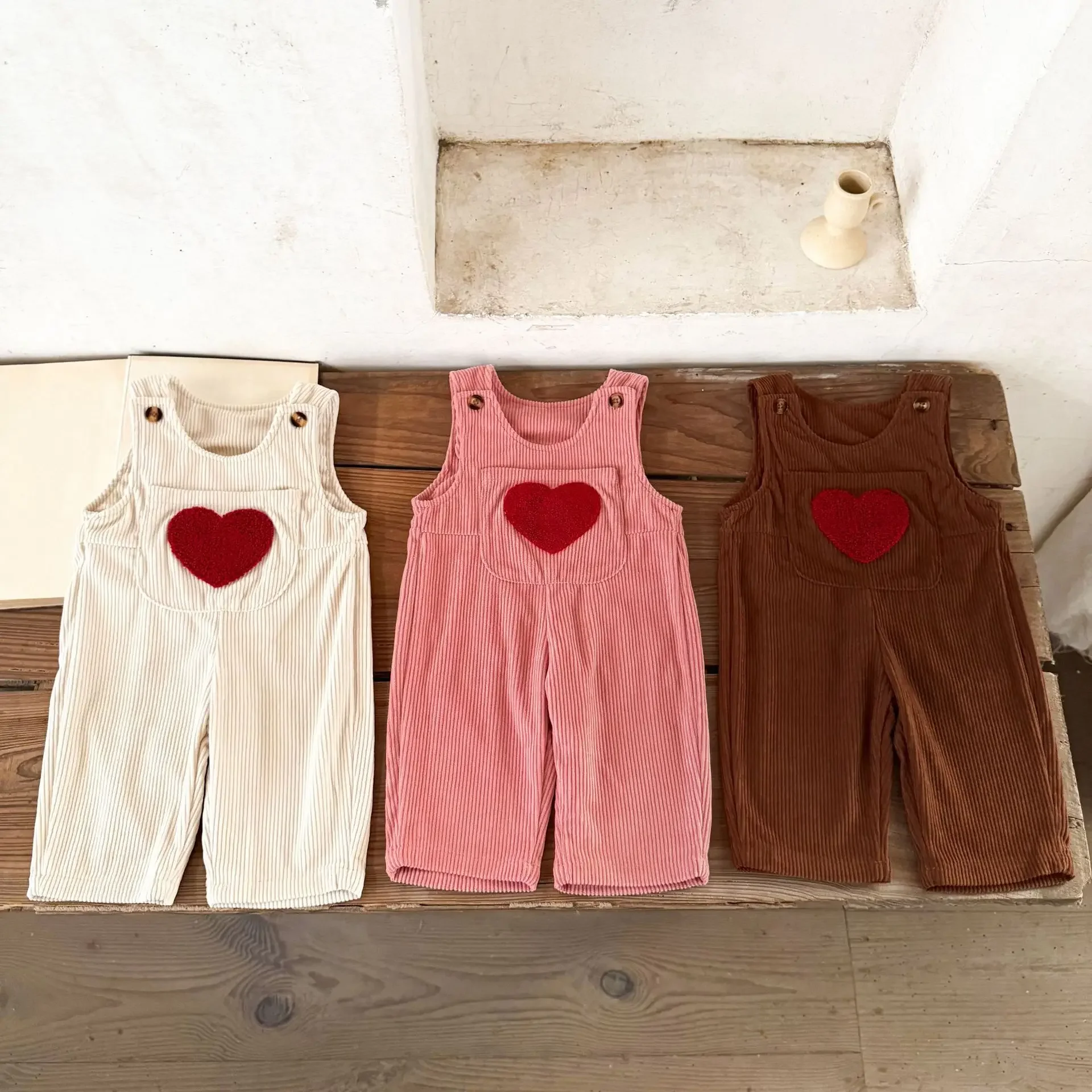 

Corduroy Toddler Romper Autumn New Heart Print Adjustable Straps 0-3Y Baby Loose and Casual Overalls Jumpsuit