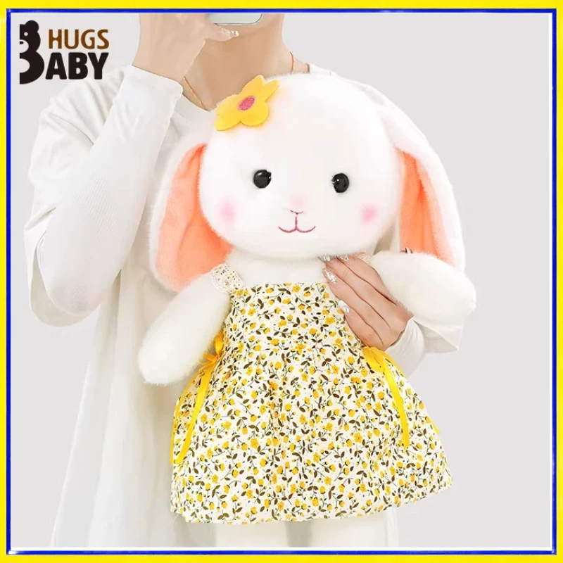 

Hugs Baby Soft Cute White Long Eared Rabbit Stuffed Doll With Floral Dress And Hair Flower Bunny Toy For Girls Birthday Gift