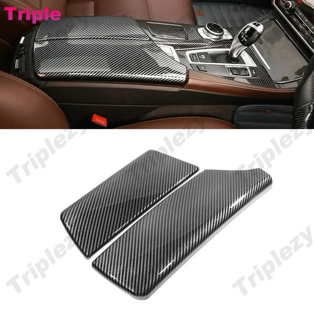 

2x Carbon Fiber ABS Material Sticker Armrest Box Center Console Storage Panel Cover Trim For BMW 5 Series F10 F11 2011-2017 RHD