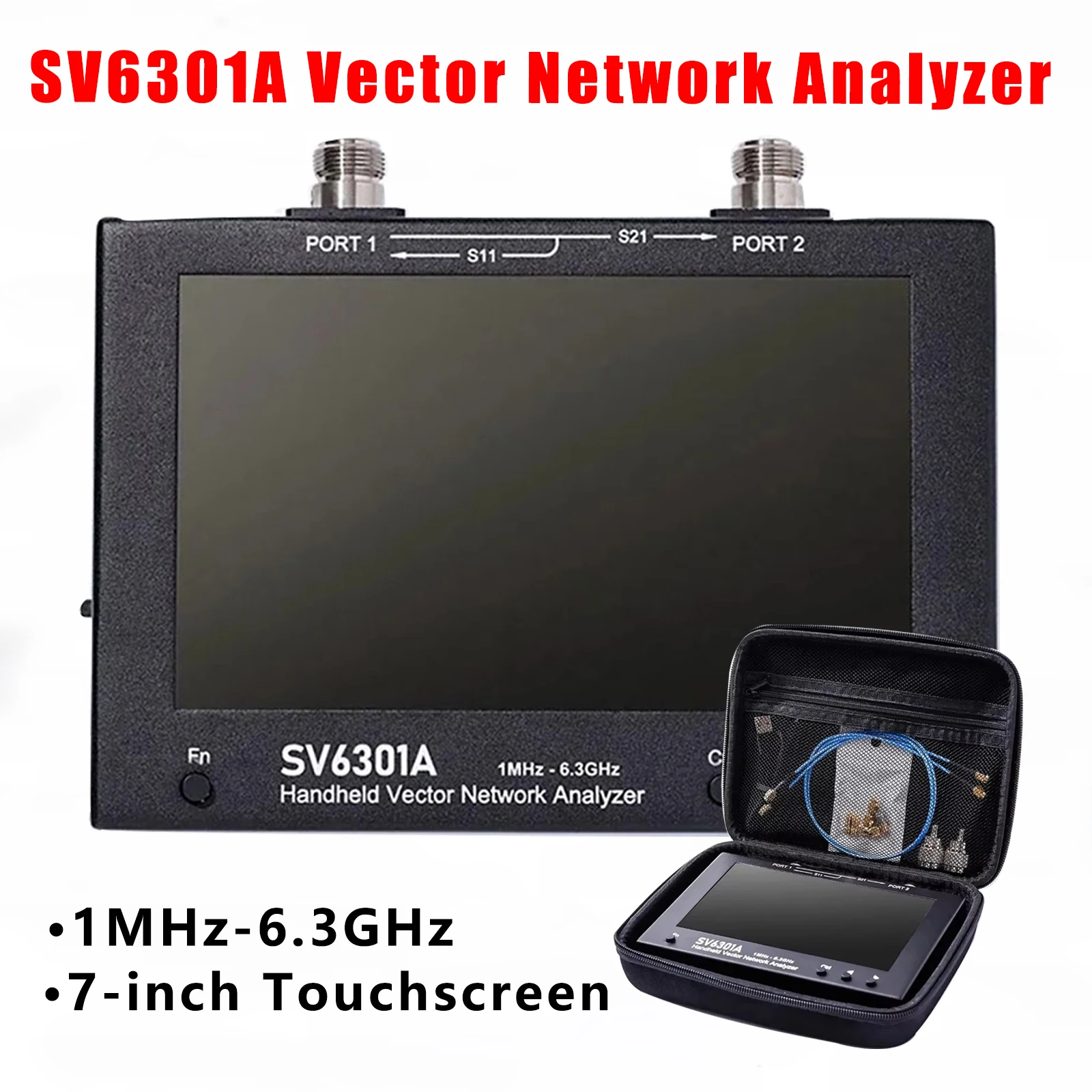 New SV6301A 7 inch HF VHF UHF Vector Network  Portable 1MHz-6.3GHz Antenna  with N-SMA Adapters&Calibration Kit