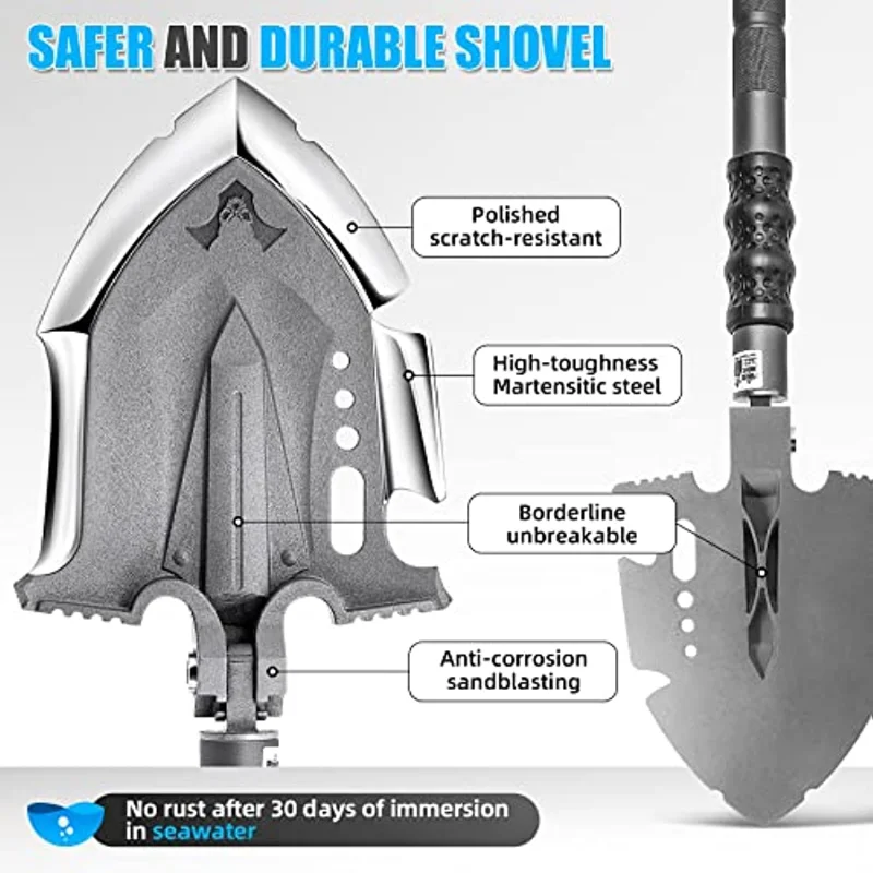 Zune Lotoo Hot Sale Survival Gear Kit 28 in 1 Camping Foldable Shovel Martensitic Steel Multipurpose Tactical Folding Shovel