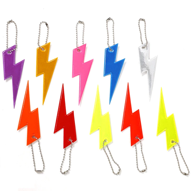 3Pcs Lightning Shape Reflective Keychain Reflective Pendant for Bags Strip Ornaments Adults Children Night Safety Accessories