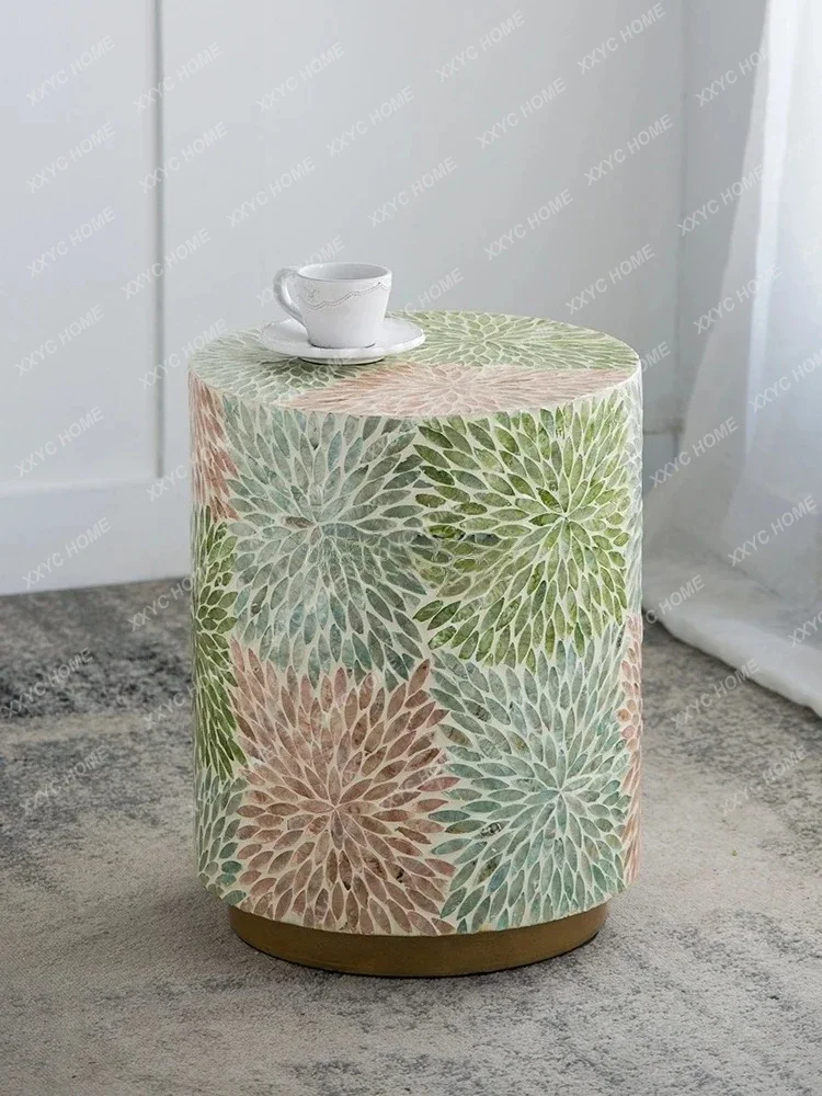 A  Handmade Collage Shell Small Coffee Table Side Table Living Room Bedside Table Ornaments
