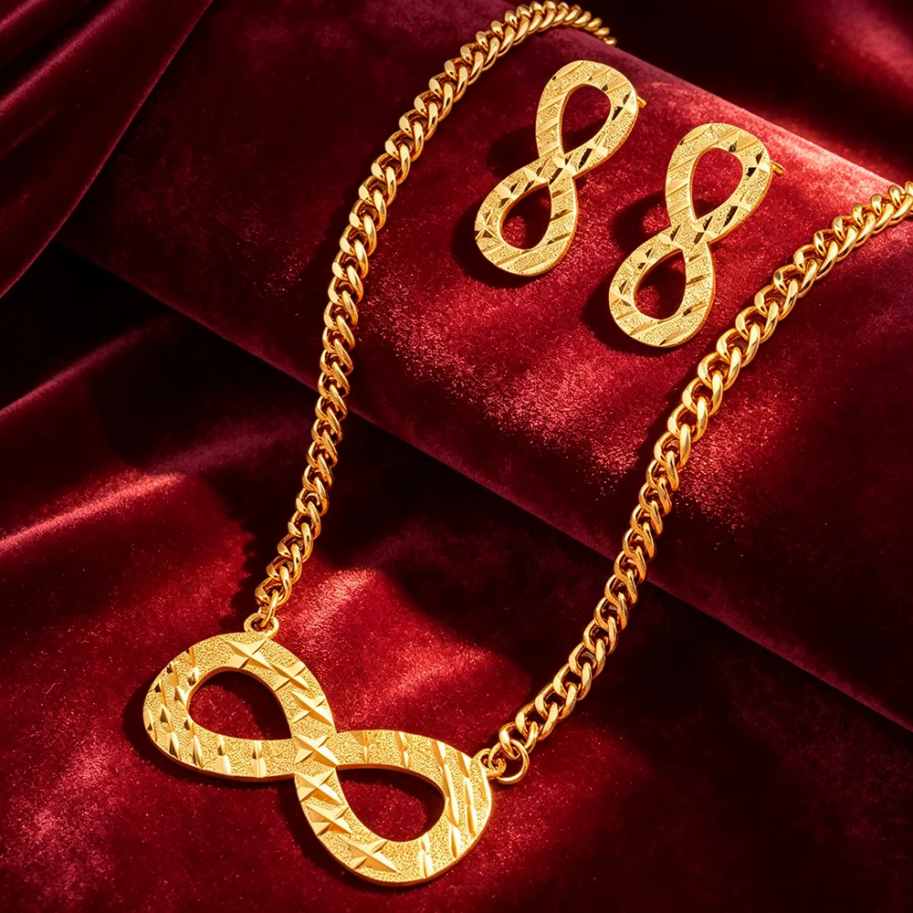 Modisches, schlichtes Edelstahl-Infinity-Anhänger-Halsketten- und Ohrring-Set, Vintage-Schmuck für Party, Hochzeit, als Geschenk geeignet. – Detail 4