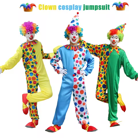 Clown Costume Outfit Long Sleeve Jumpsuit Bodysuit Colorful Polka Dot Circus Clown Costume Funny Clown Costumes