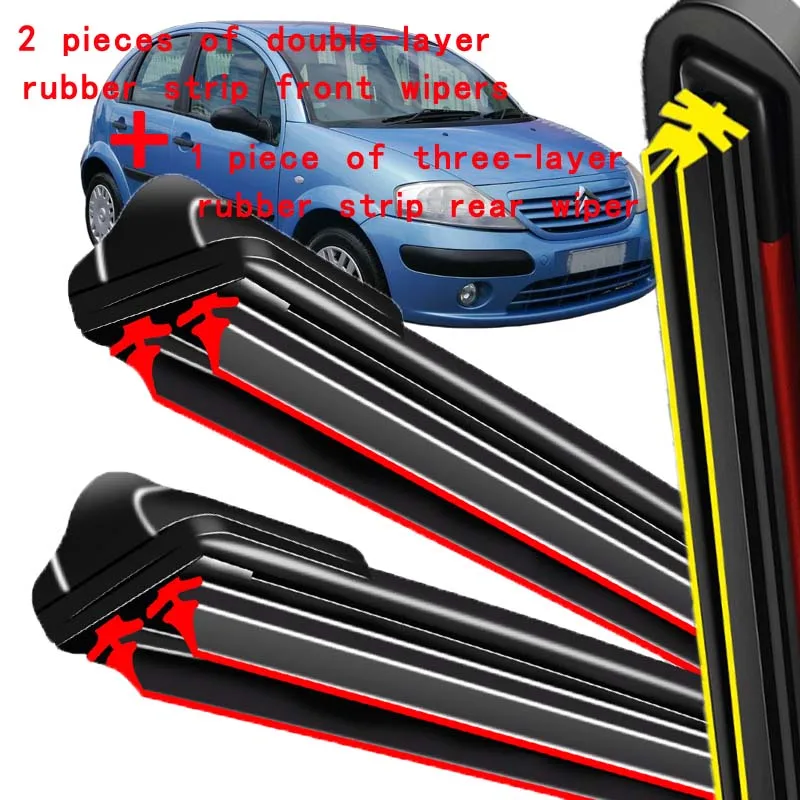 

For Citroen C3 2002-2009 2003 2004 2005 2006 2007 Wiper Front&Rear Wiper Blades Windshield Windscreen Window Brushes 24"+18"+14"