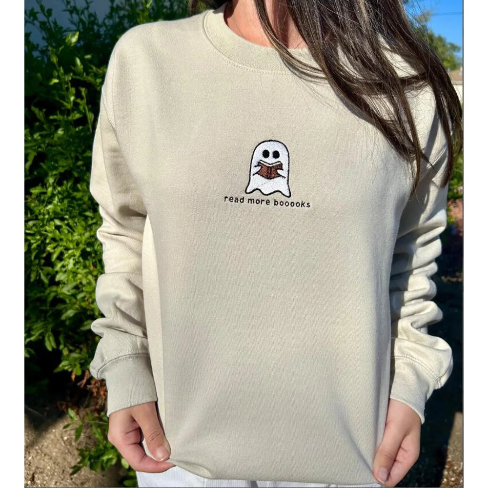 

Осенний винтажный стиль Ghost Read More Booooks, толстовки с круглым вырезом и вышивкой, женский свободный толстый флисовый теплый пуловер