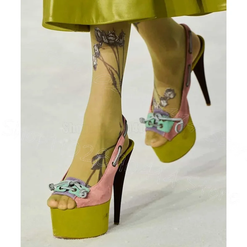 

Colorful Patchwork Strappy Knot Platform Sandals Slip On Women Shoes Thin High Heels Peep Toe New Party 2025 Zapatos Para Mujere