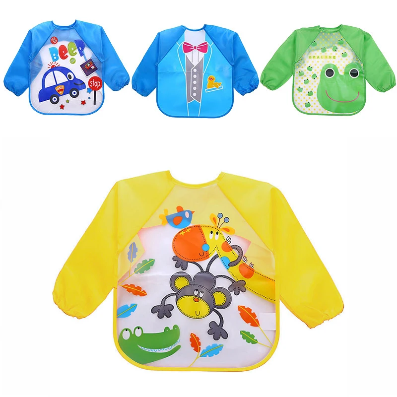 Cute printed baby long sleeved waterproof cover for ages 1-5, suitable for eating, drawing, and playing games