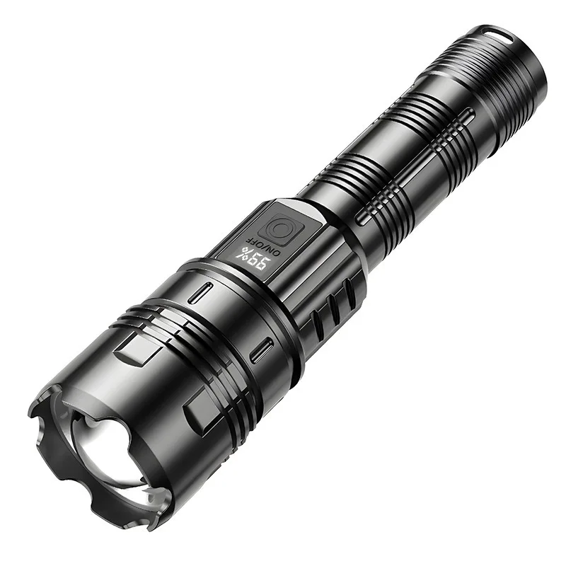 New White Laser Digital Power Display Strong Light Flashlight Electric Display Telescopic Zoom Portable Outdoor Durable Bright