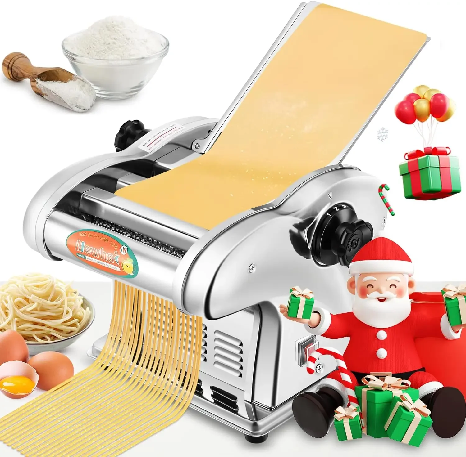 

Electric Pasta Maker Family Noodle Making Machine Dough Roller 2.5mm Spaghetti 4mm Wide Noodle 9mm Fettuccine Cutter 110V US Sta