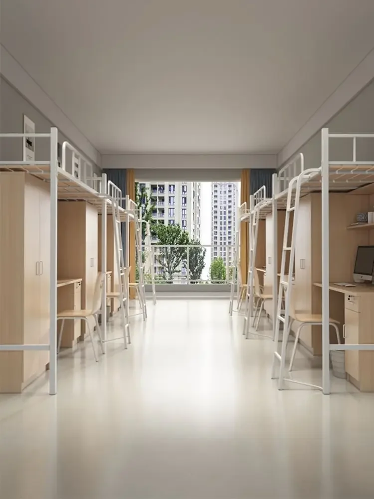 Upper Bunk Lower Table School Staff Dormitory Apartment Wardrobe Combined Bed Simple Thickened Elevated Iron Bed