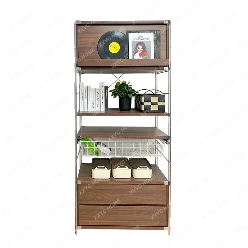 LWalnut Magazine Cabinet Floor Storage Medieval Storage Shelf Storage Rack