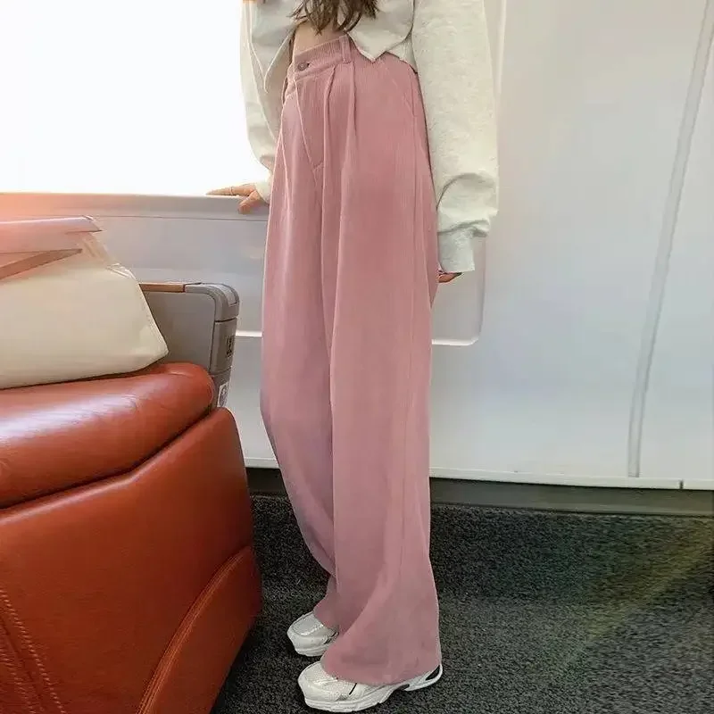 2022 Ladies Clothes Women All-Match Loose Solid Color Leisure Fashion Chic Women New Straight Style Mid Waist Ankle-Length Pants