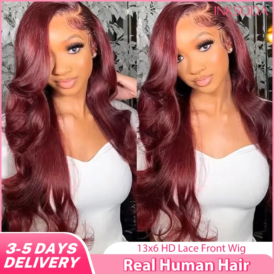 

Парик из натуральных волос 99J Burgundy, 13x6, 13x4, HD Lace Frontal, с эффектом Body Wave, 36 дюймов, бразильский, красный, с цветным окрашиванием
