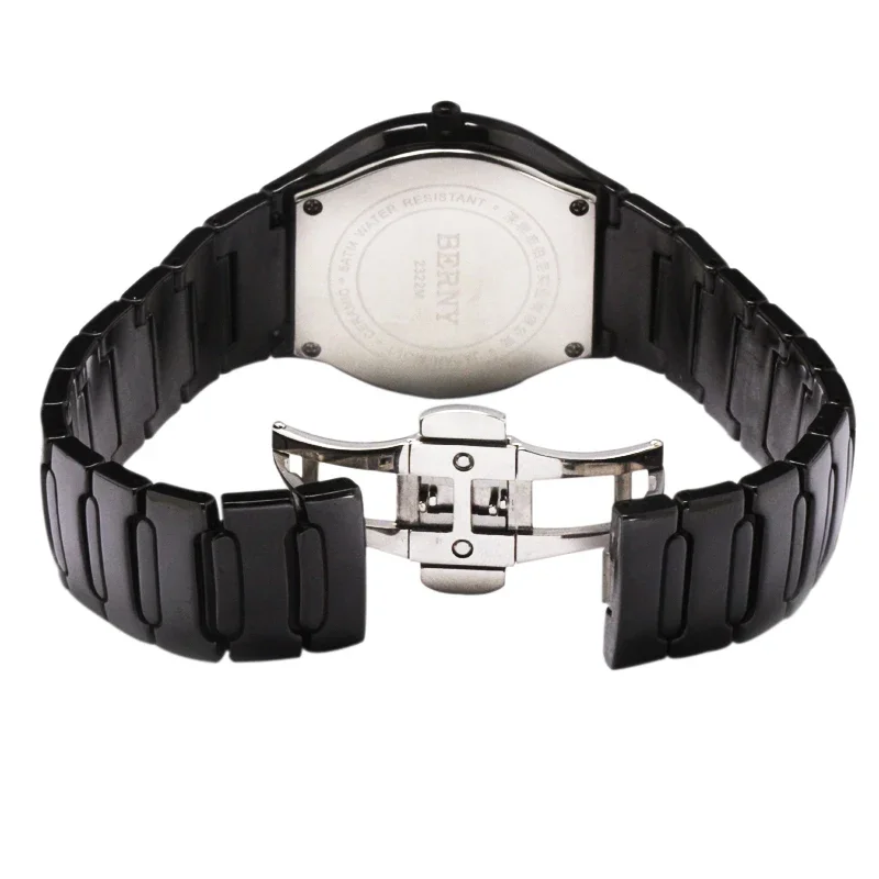 BERNY Couple Quart Watches Ceramic Braceletz Sapphire Crystal Wristwatch Men Auto Date Waterproof Ladies Clock for Women