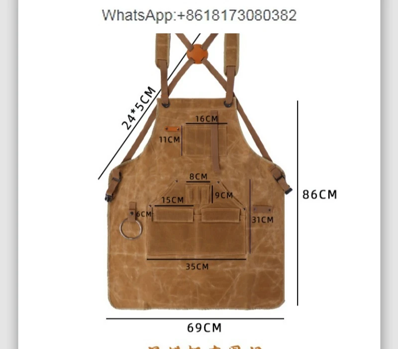 Heavy Duty Canvas Work Apron Waterproof Oil Resistant Multi Pocket Apron For Gardening Woodworking