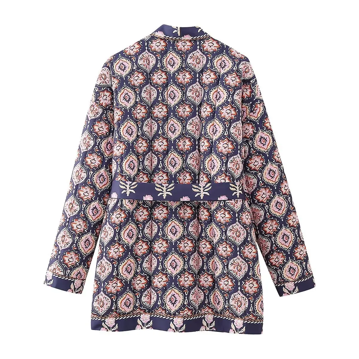 Winter Paisley Flower Print V neck Quilted Jacket Ethnic Women Tie Bow Sashes Quilting Full Sleeve Coat BOHO Midi Outerwear