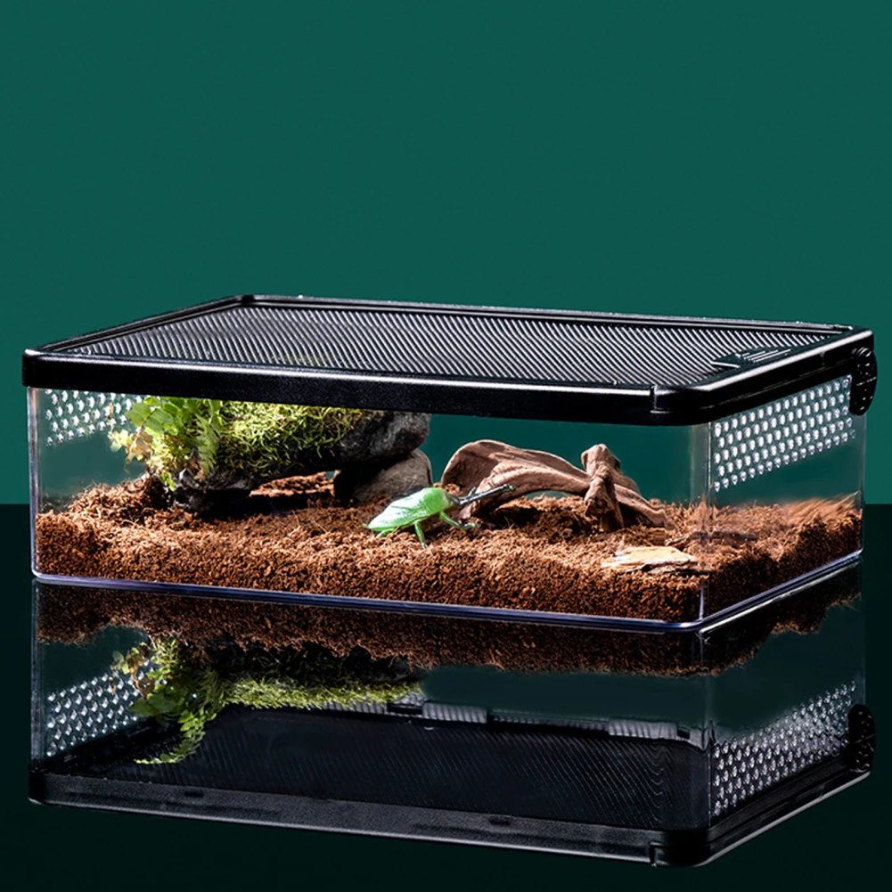 Turtle Tank With Breathable Holes Fish Tank Multifunctional Areas Full-View Aquarium For Reptile Small Pet Crawler Box