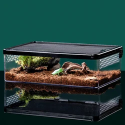 Turtle Tank With Breathable Holes Fish Tank Multifunctional Areas Full-View Aquarium For Reptile Small Pet Crawler Box