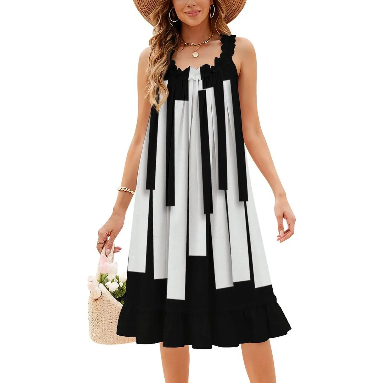 Gaun Tanpa Lengan Bohemian The Pianist Gaun Pesta Liburan Pantai Multi-Cetak Musik Mobil Musik Terbaik Musik Live Spotify Malam Hari