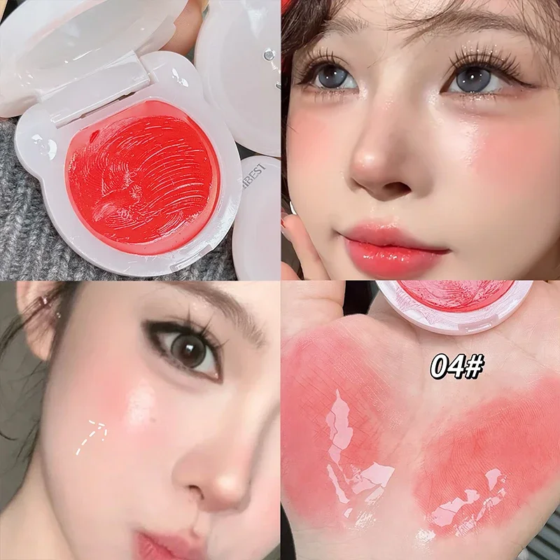QIBEST Face Blush Hydrating Cream Beauty Girl Nude Makeup Natural Smudge Blush Palette Cheek Tint Highlighter Cosmetics Blusher