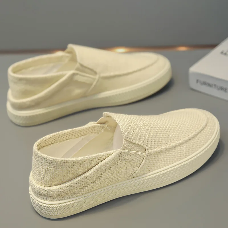 Men's Canvas Slip-On Sneakers Beijing Heritage Linen Breathable Skate Shoes Casual Streetwear Footwear for Comfort Daily Use