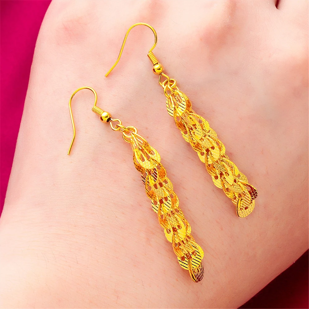 Yellow Gold Plated Charm Earrings For Women Peacock Tail Long Tassel Drop Earing Brincos Femme Wedding Jewelry Accessories Gift