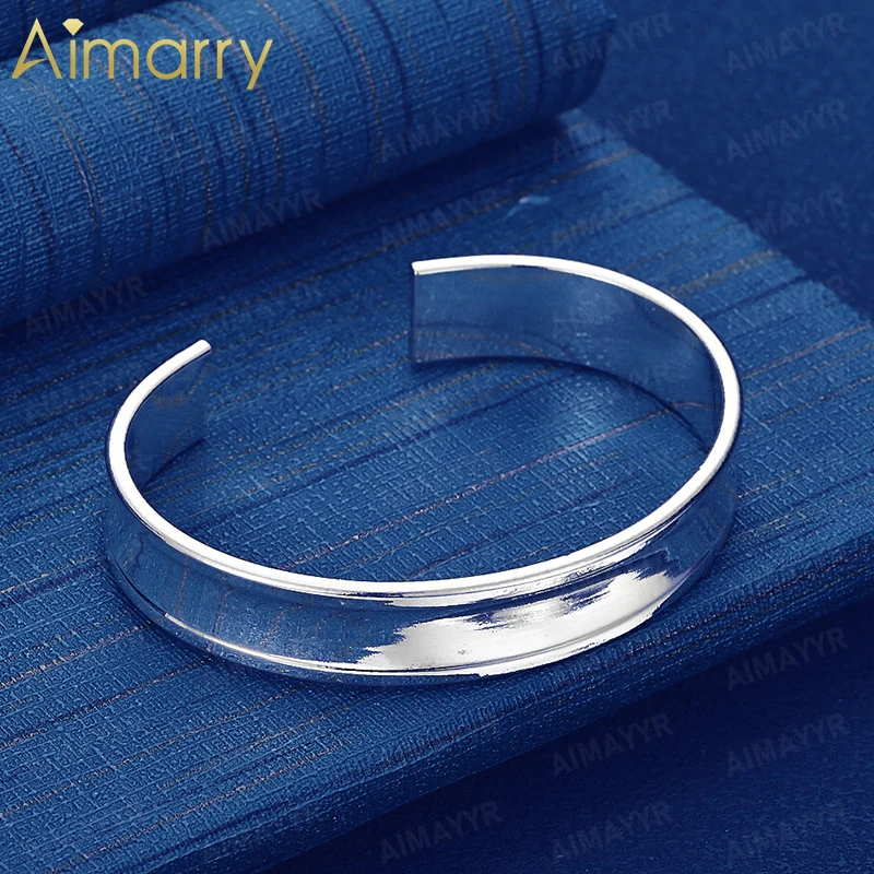 925 Sterling Silver 12mm Wide Groove Smooth Surface Bracelet for Women's Parties Banquets Weddings High-quality Fashion Jewelry