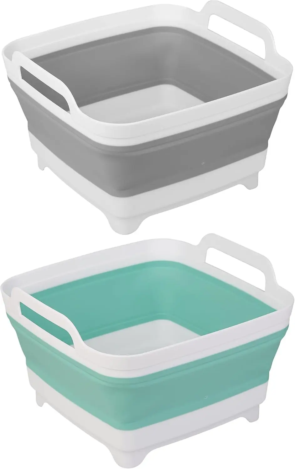 

2 Pack Dishpan for Washing Dishes, 2.4Gal Collapsible Wash Basin with Draining Plug and Carry Handles, Foldable Plastic Tub for