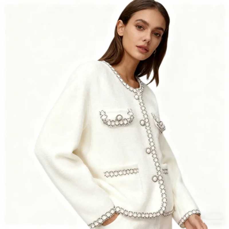 Autumn Knitted Cardigan Winter French Chic Style Solid Color Button Sweater Jacket with Pockets Elegant Coat Fashion Clothing