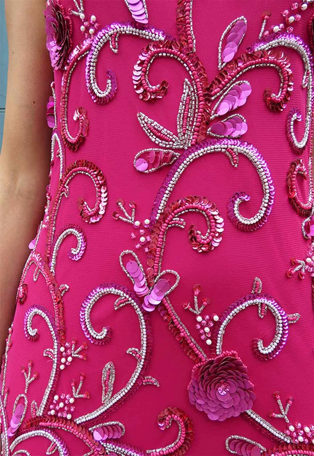 Elegant Pink Floating Sleeve Evening Dress Square Neckline Beading Beads Formal Occasion Dress Embroidery Long Prom Party Gown