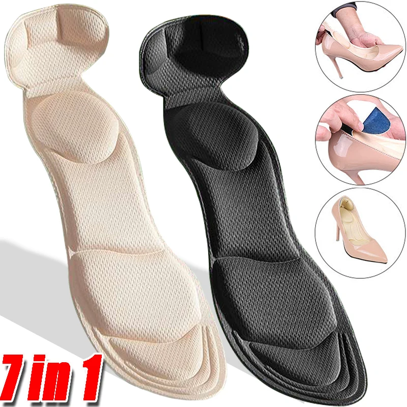 Memory Foam Insoles Women 7 IN 1 Arch Support High-heel Inserts Anti-slip Comfort Foot Care Protector Massage Shoe Pads